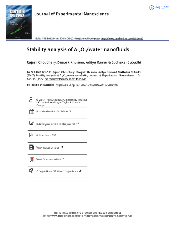 (PDF) Stability analysis of Al2O3/water nanofluids
