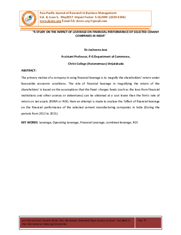 (PDF) Financial Performance of Selected Cement Companies in India
