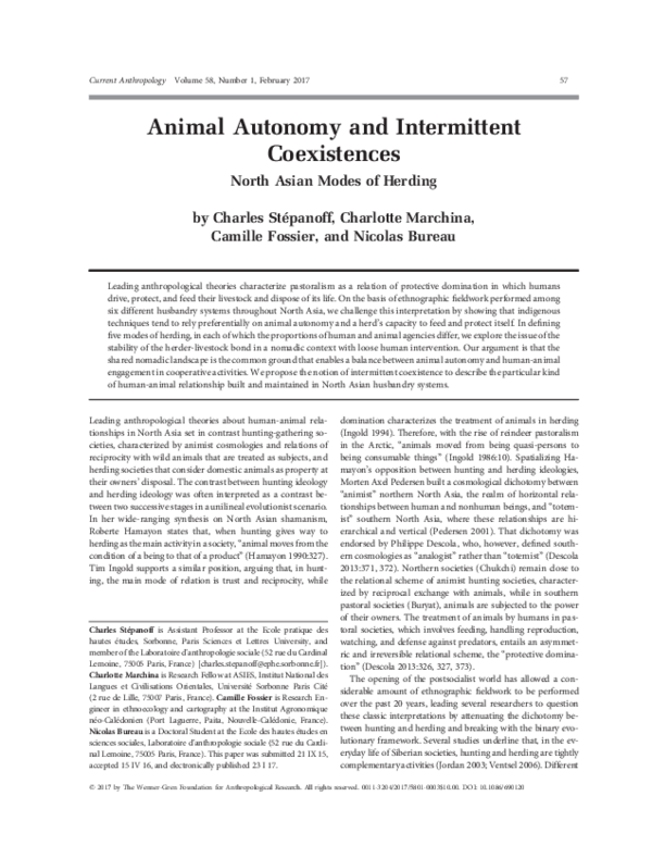 Pdf Animal Autonomy And Intermittent Coexistences North Asian Modes Of Herding Kirill Istomin Academia Edu