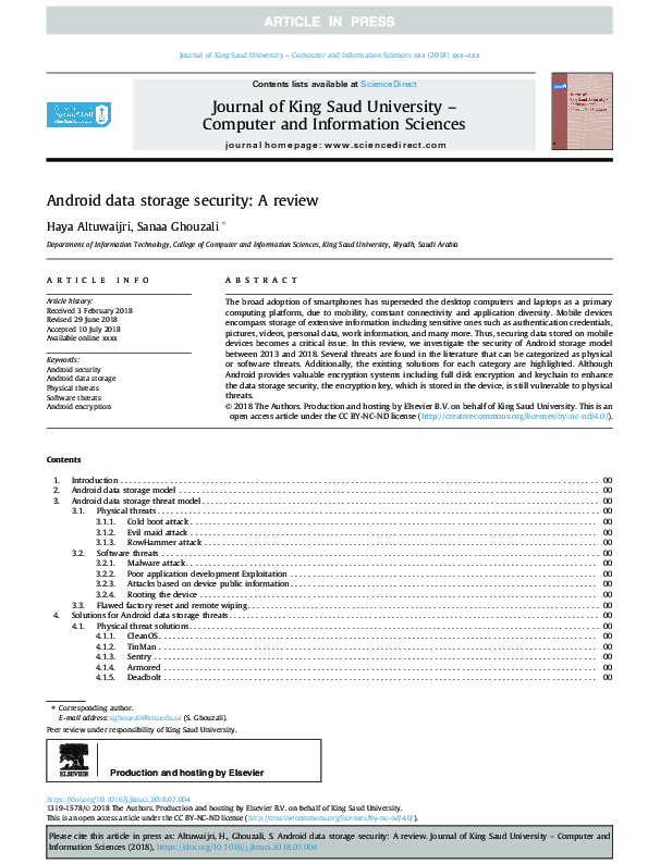 (PDF) Android data storage security: A review
