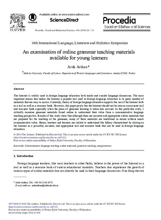 (PDF) An Examination of Online Grammar Teaching Materials Available for