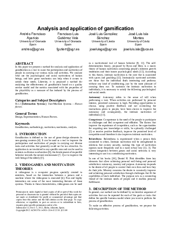 (PDF) Analysis and application of gamification