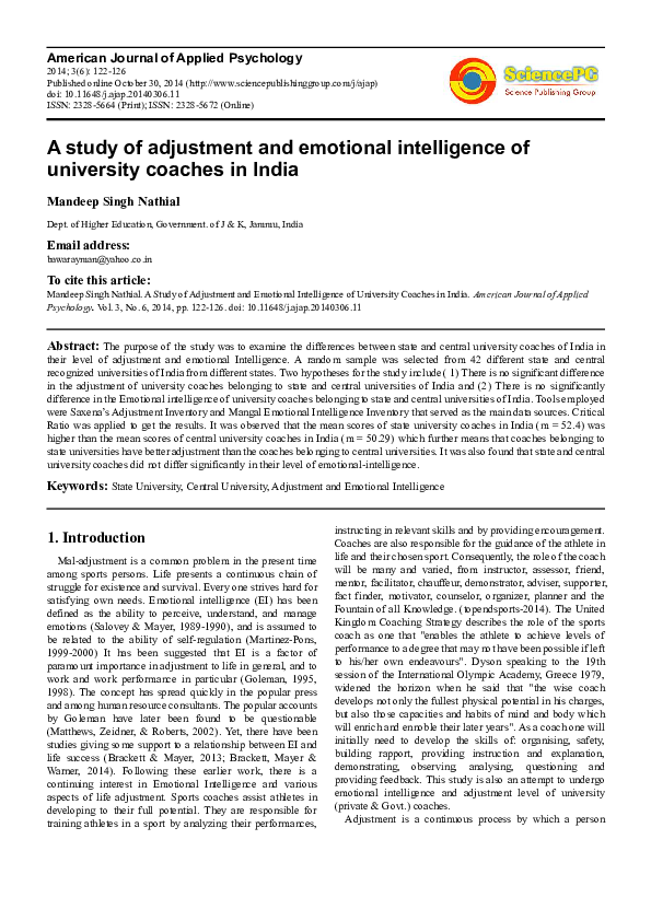 (PDF) A study of adjustment and emotional intelligence of university ...