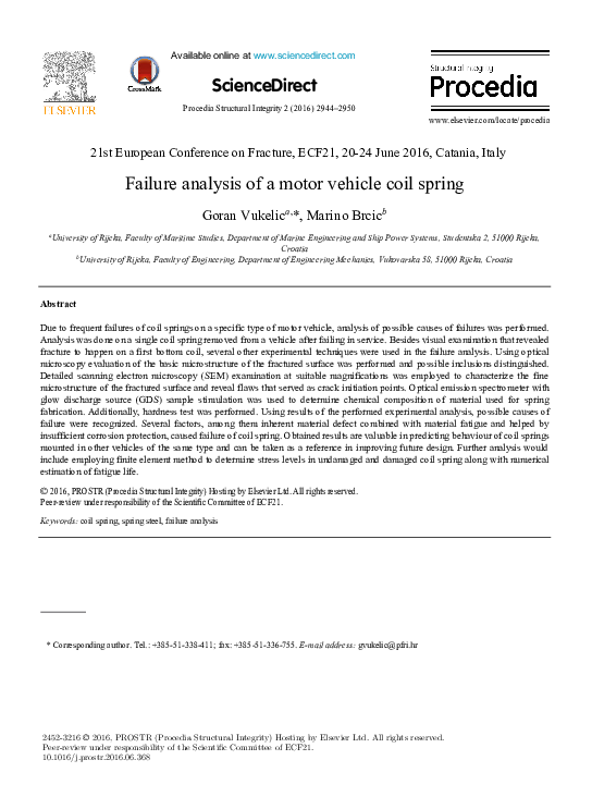 (PDF) Failure analysis of a motor vehicle coil spring Marino Brčić