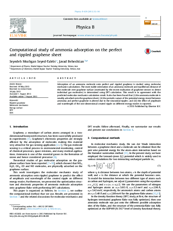 (PDF) Computational study of ammonia adsorption on the perfect and ...