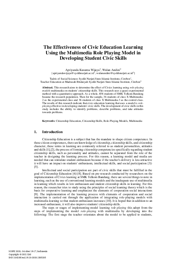 (PDF) The Effectiveness of Civic Education Learning Using the ...