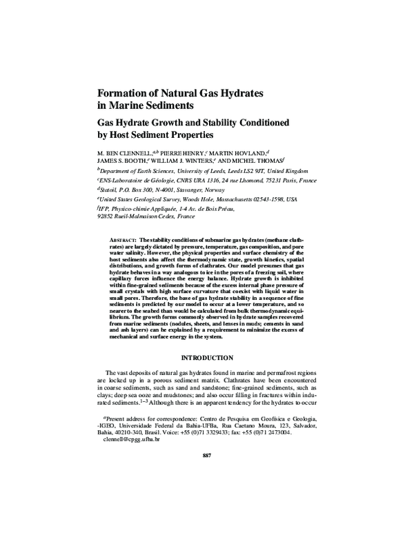 (PDF) Formation of Natural Gas Hydrates in Marine Sediments: Gas ...