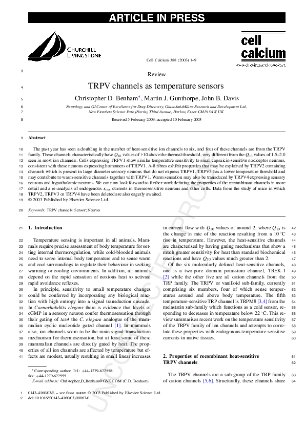 (PDF) TRPV channels as temperature sensors