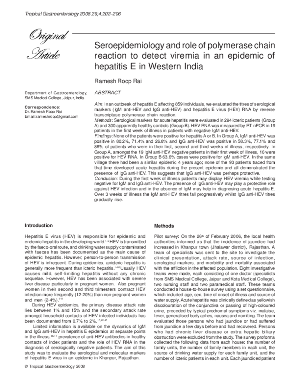 (PDF) Seroepidemiology and role of polymerase chain reaction to detect ...