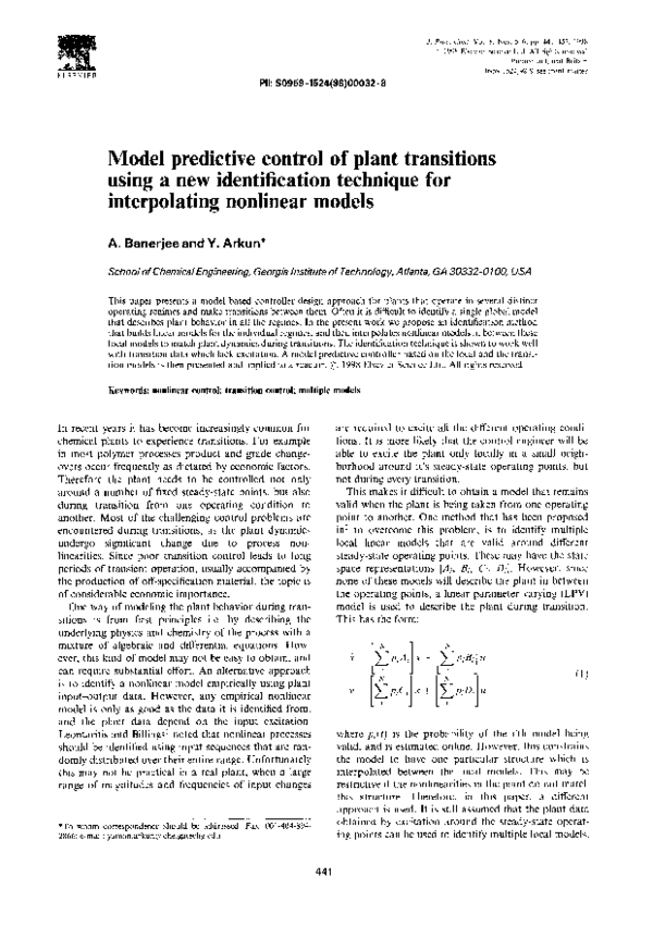 (PDF) Model predictive control of plant transitions using a new ...