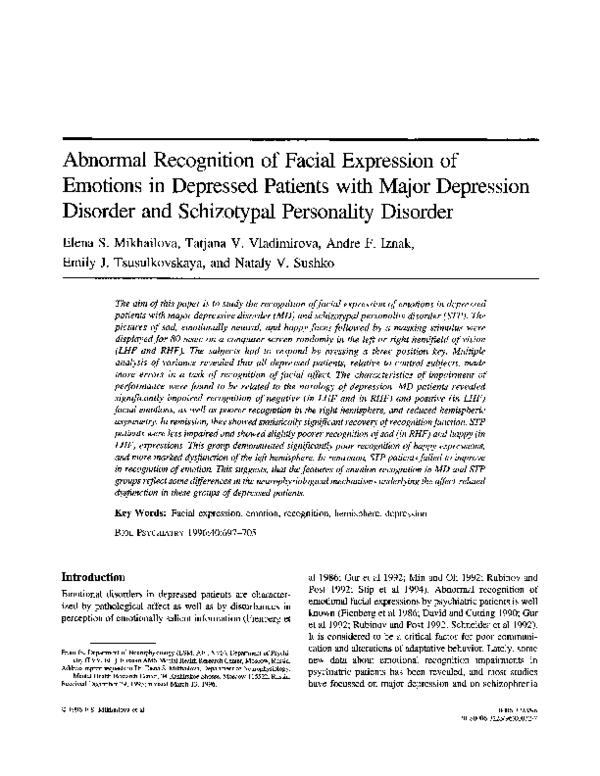 (PDF) Abnormal recognition of facial expression of emotions in ...