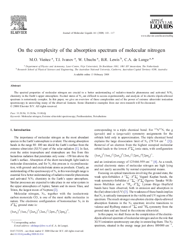 (PDF) On the complexity of the absorption spectrum of molecular nitrogen
