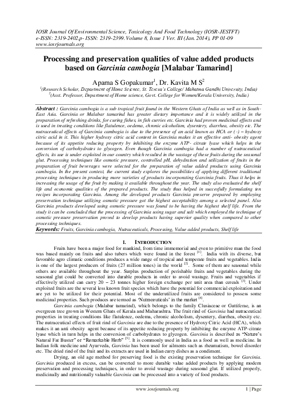 (PDF) Processing and preservation qualities of value added products ...