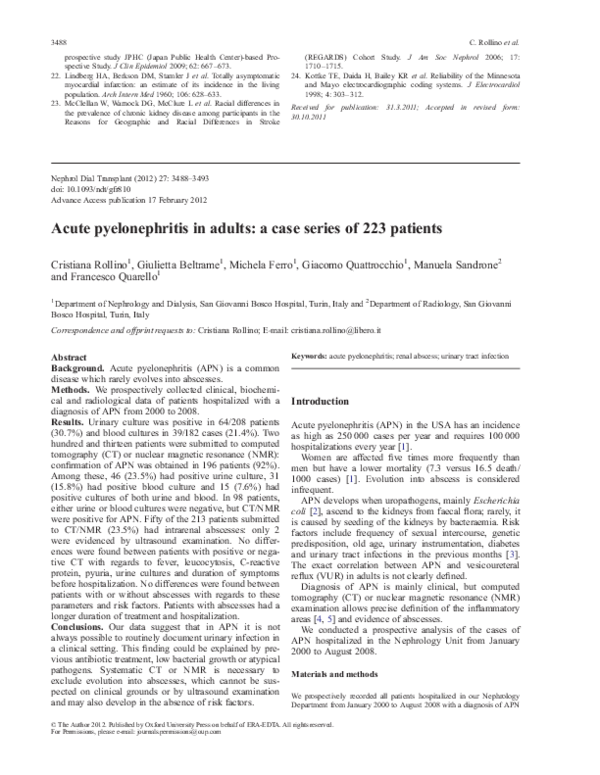 (PDF) Acute pyelonephritis in adults: a case series of 223 patients