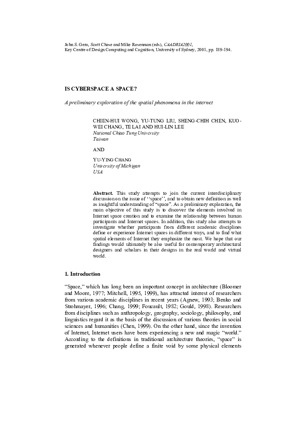 (PDF) Is Cyberspace A Space? A preliminary exploration of the spatial ...