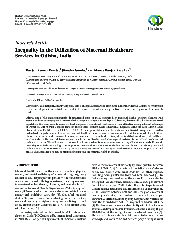 (PDF) Inequality in the Utilization of Maternal Healthcare Services in ...