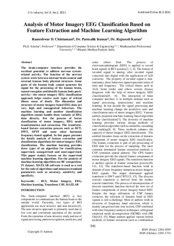 (PDF) Analysis of Motor Imagery EEG Classification Based on Feature ...