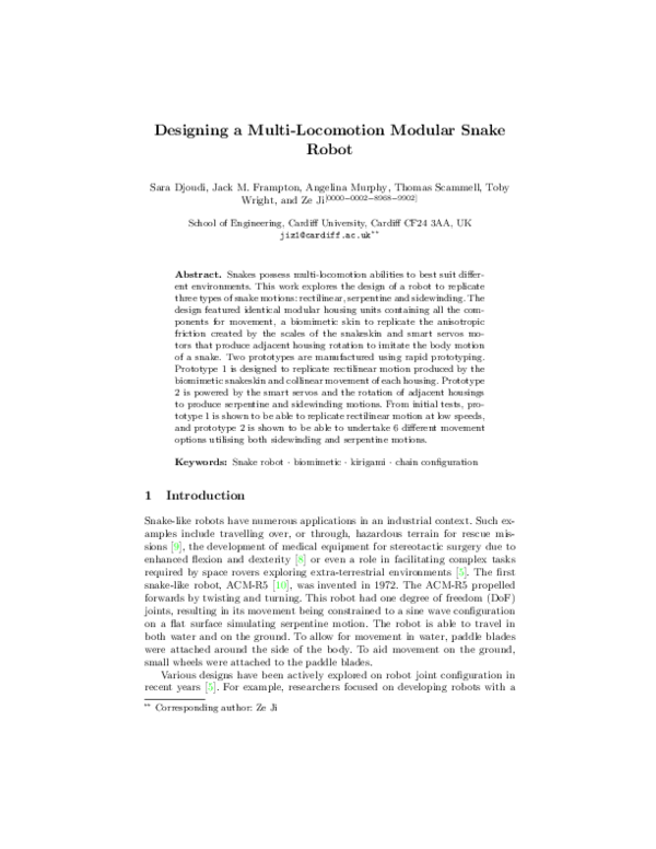 (PDF) Designing a Multi-locomotion Modular Snake Robot