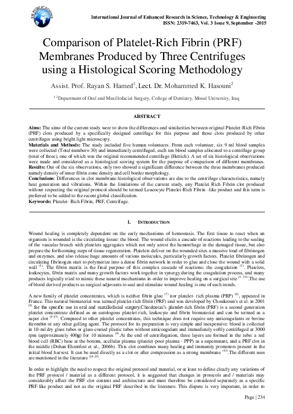 (PDF) Comparison of Platelet-Rich Fibrin (PRF) Membranes Produced by ...