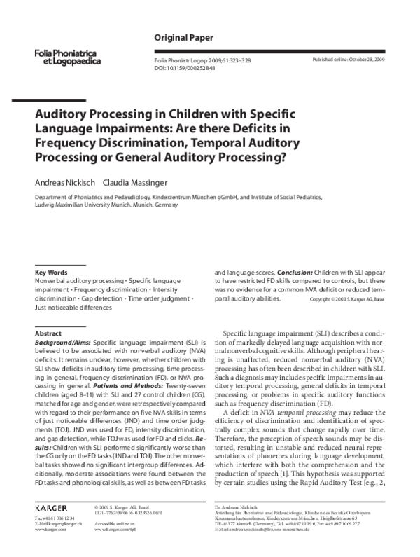 (PDF) Auditory processing in children with specific language ...