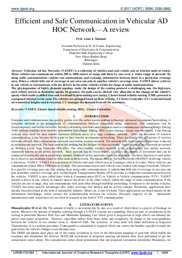 (PDF) Efficient and Safe Communication in Vehicular AD HOC Network—A review