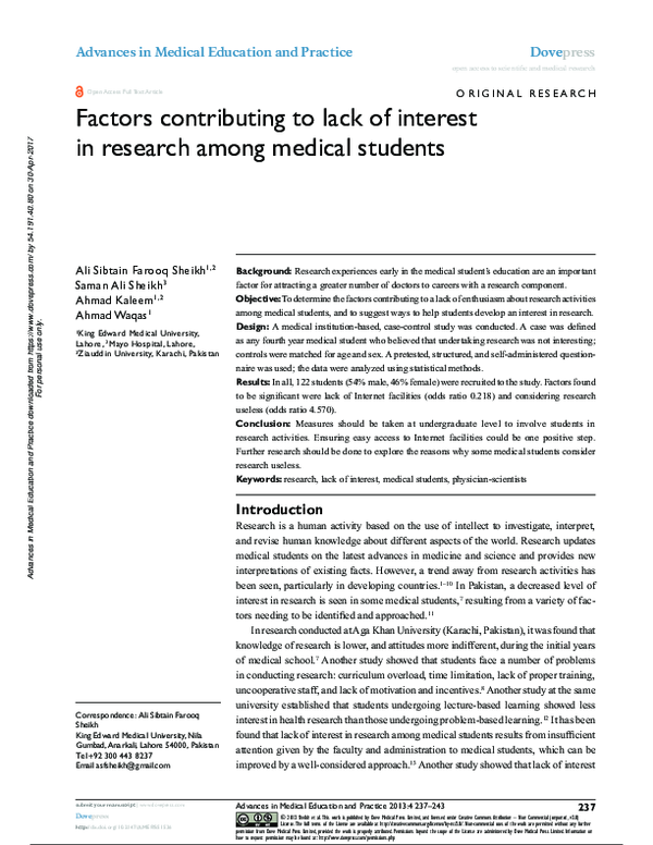 (PDF) Factors contributing to lack of interest in research among ...