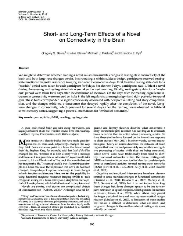 (PDF) Short- and Long-Term Effects of a Novel on Connectivity in the Brain