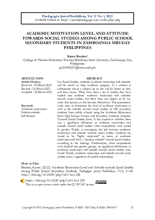 (PDF) Academic Motivation Level and Attitude Towards Social Studies ...