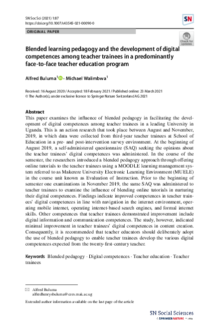 (PDF) Blended learning pedagogy and the development of digital ...