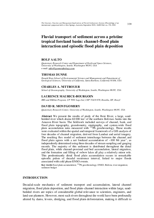 (PDF) Fluvial transport of sediment across a pristine tropical foreland ...