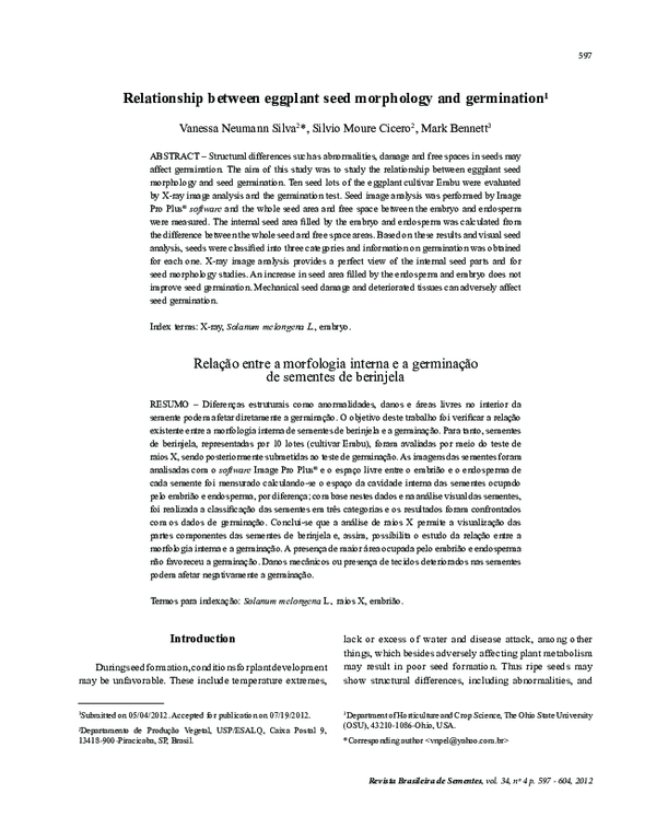 (PDF) Relationship between eggplant seed morphology and germination