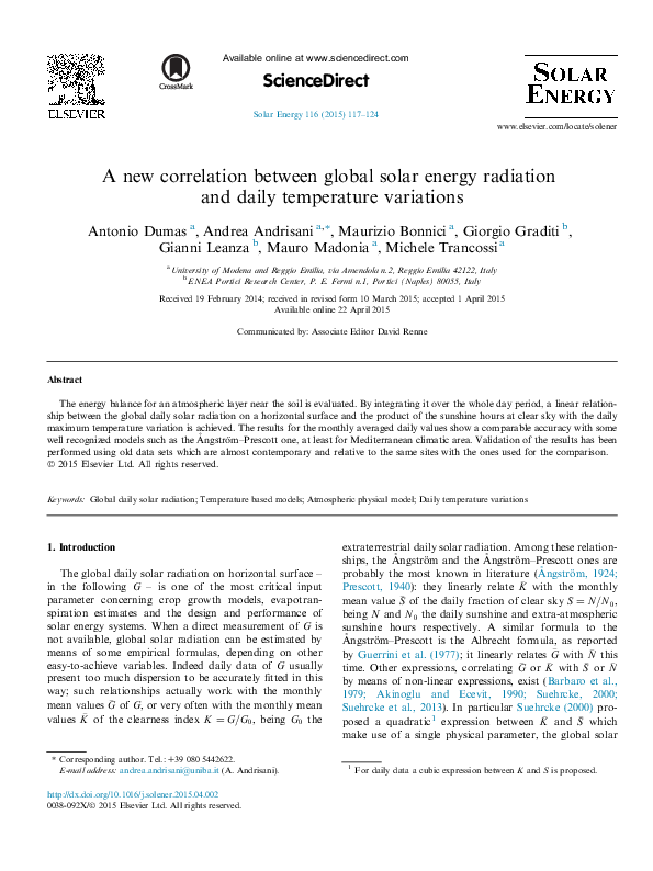 (PDF) A new correlation between global solar energy radiation and daily ...