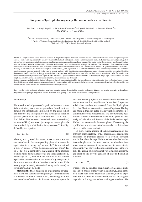 (PDF) Sorption of hydrophobic organic pollutants on soils and sediments