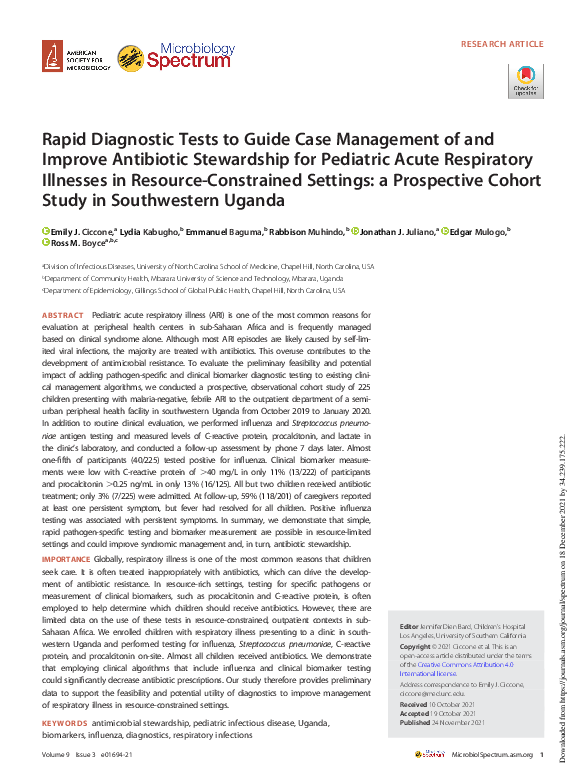 (PDF) Rapid Diagnostic Tests to Guide Case Management of and Improve ...