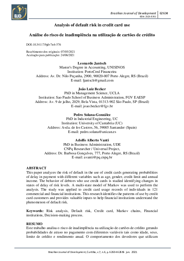 (PDF) Analysis of default risk in credit card use