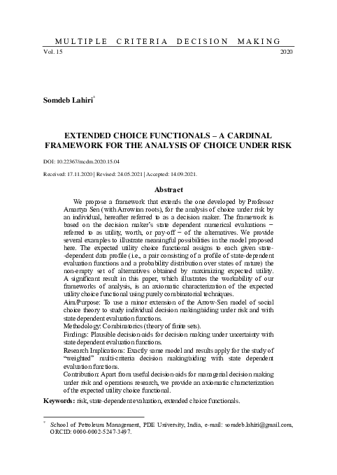 (PDF) Extended choice functionals - a cardinal framework for the ...