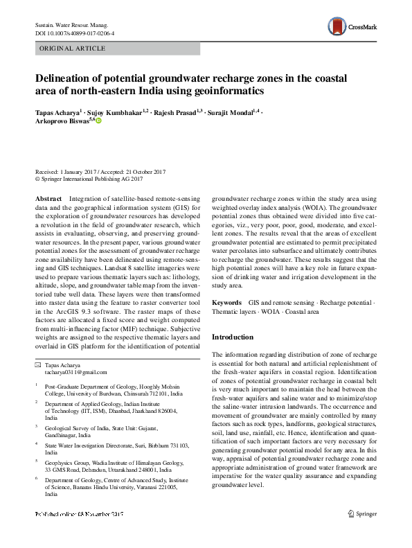 (PDF) Delineation of potential groundwater recharge zones in the ...