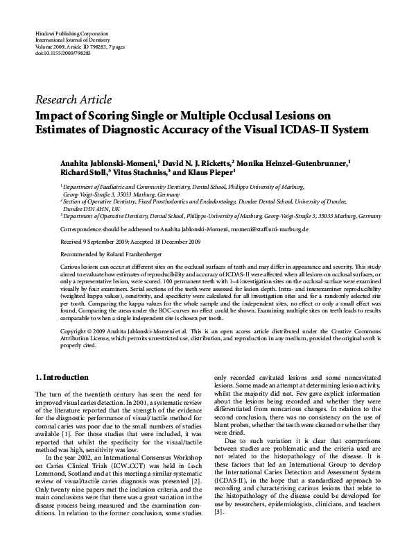 (PDF) Impact of Scoring Single or Multiple Occlusal Lesions on ...