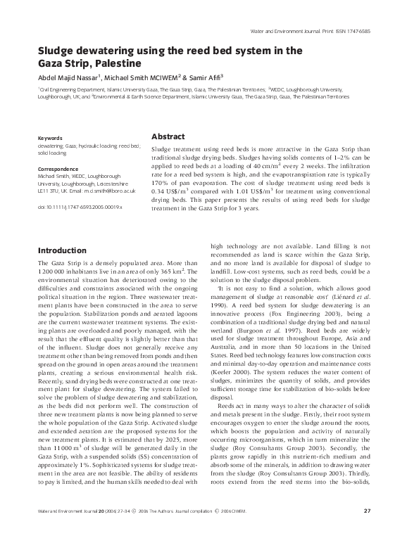 (PDF) Sludge dewatering using the reed bed system in the Gaza Strip