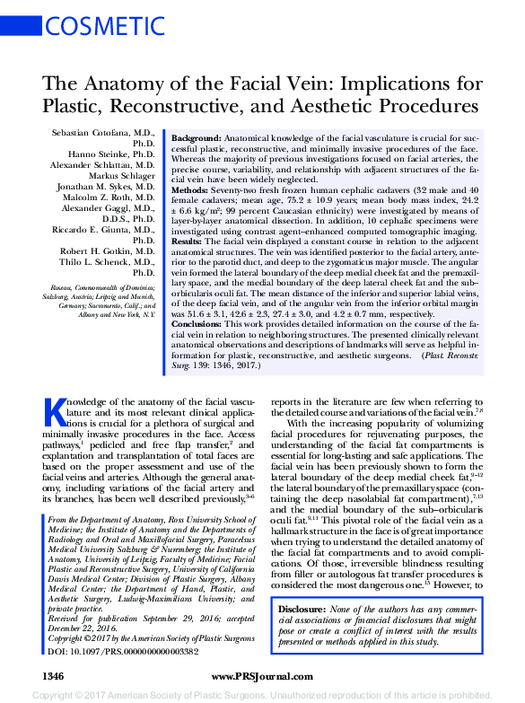 (PDF) The Anatomy of the Facial Vein Implications for Plastic