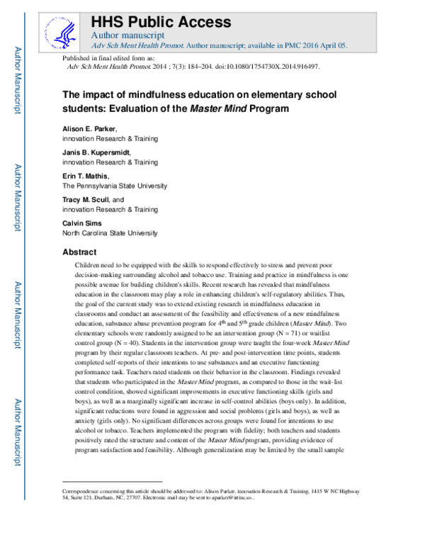 (PDF) The impact of mindfulness education on elementary school students ...
