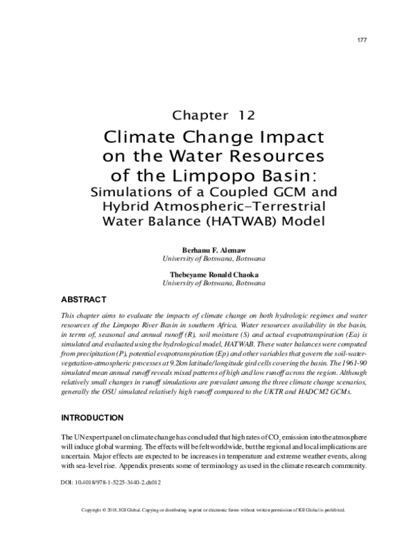 (PDF) Climate Change Impact on the Water Resources of the Limpopo Basin