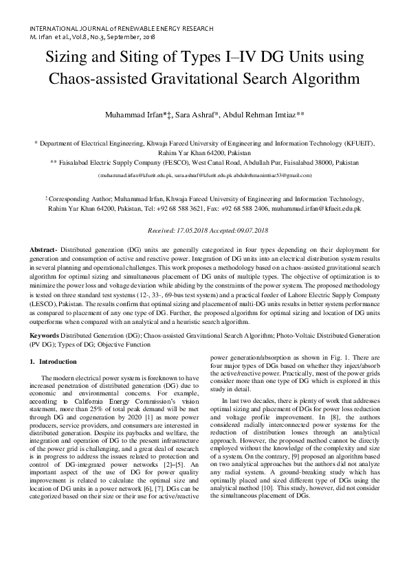 (PDF) Sizing and Siting of Types I–IV DG Units using Chaos-assisted ...