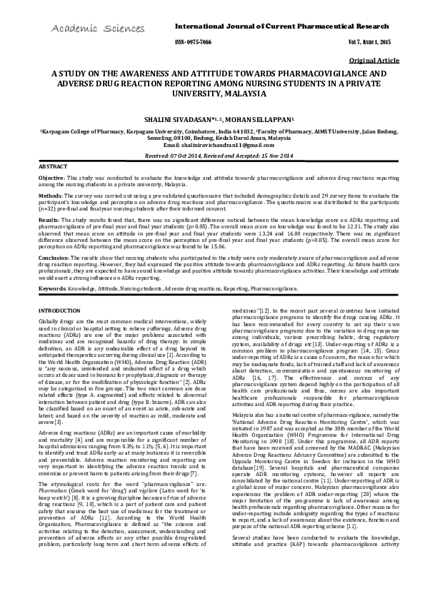 (PDF) A Study on the Awareness and Attitude Towards Pharmacovigilance ...