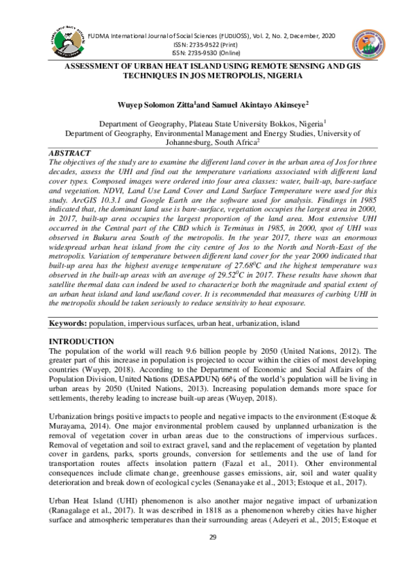 (PDF) ASSESSMENT OF URBAN HEAT ISLAND USING REMOTE SENSING AND GIS ...