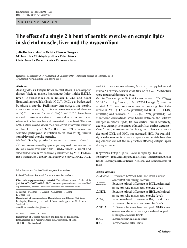 (PDF) The effect of a single 2 h bout of aerobic exercise on ectopic ...