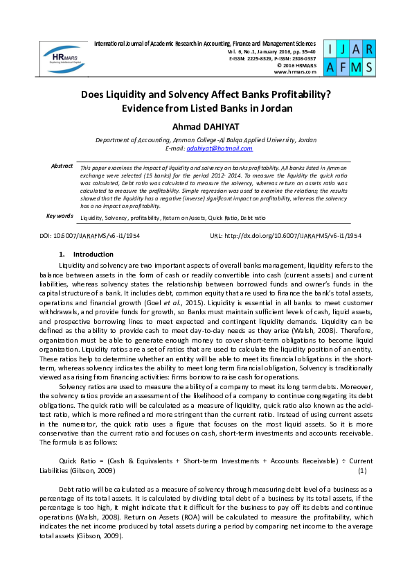 (PDF) Does Liquidity and Solvency Affect Banks Profitability? Evidence ...
