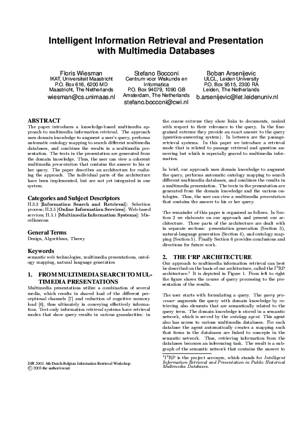 (PDF) Intelligent Information Retrieval and Presentation With ...