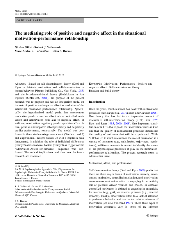 (PDF) The mediating role of positive and negative affect in the ...