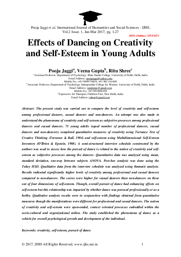 (PDF) Effects of Dancing on Creativity and Self-Esteem in Young Adults